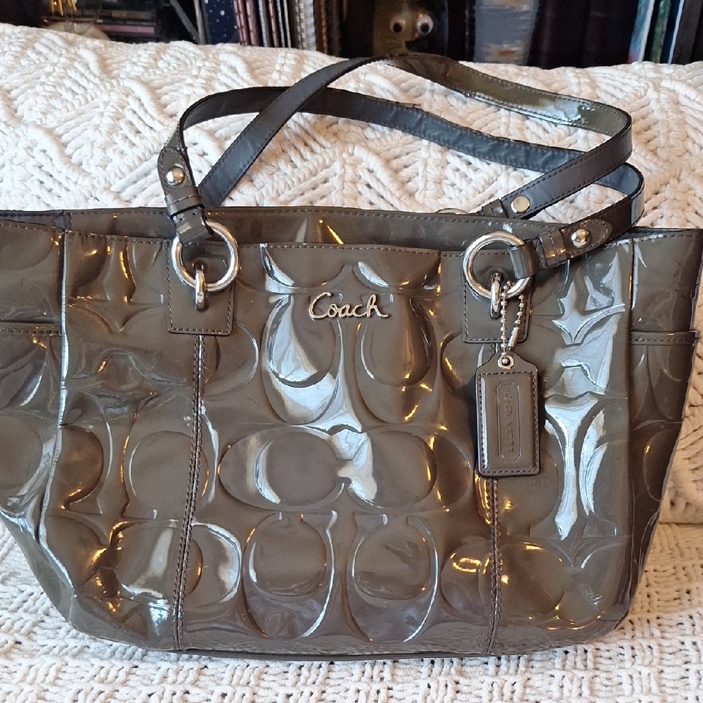 Coach Metallic Gray Patent Leather Tote